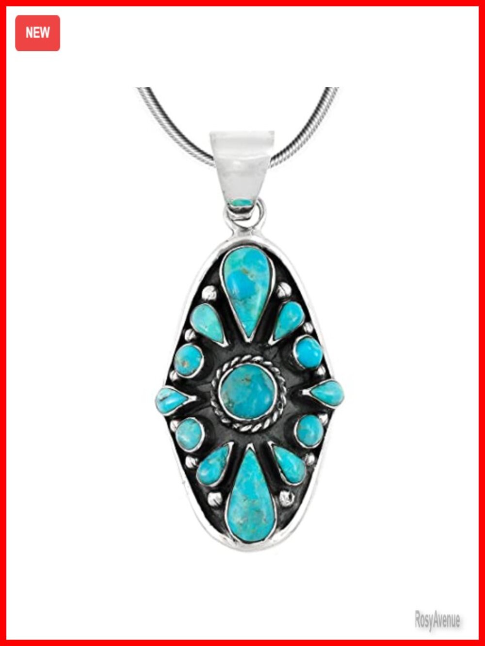 Turquoise Necklace 925 Sterling Silver Pendant & 18" Chain